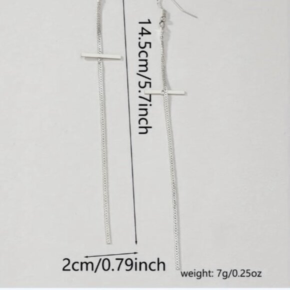 NEW Silver Plated Cross Chain Shoulder Duster Drop Earrings - Picture 3 of 3